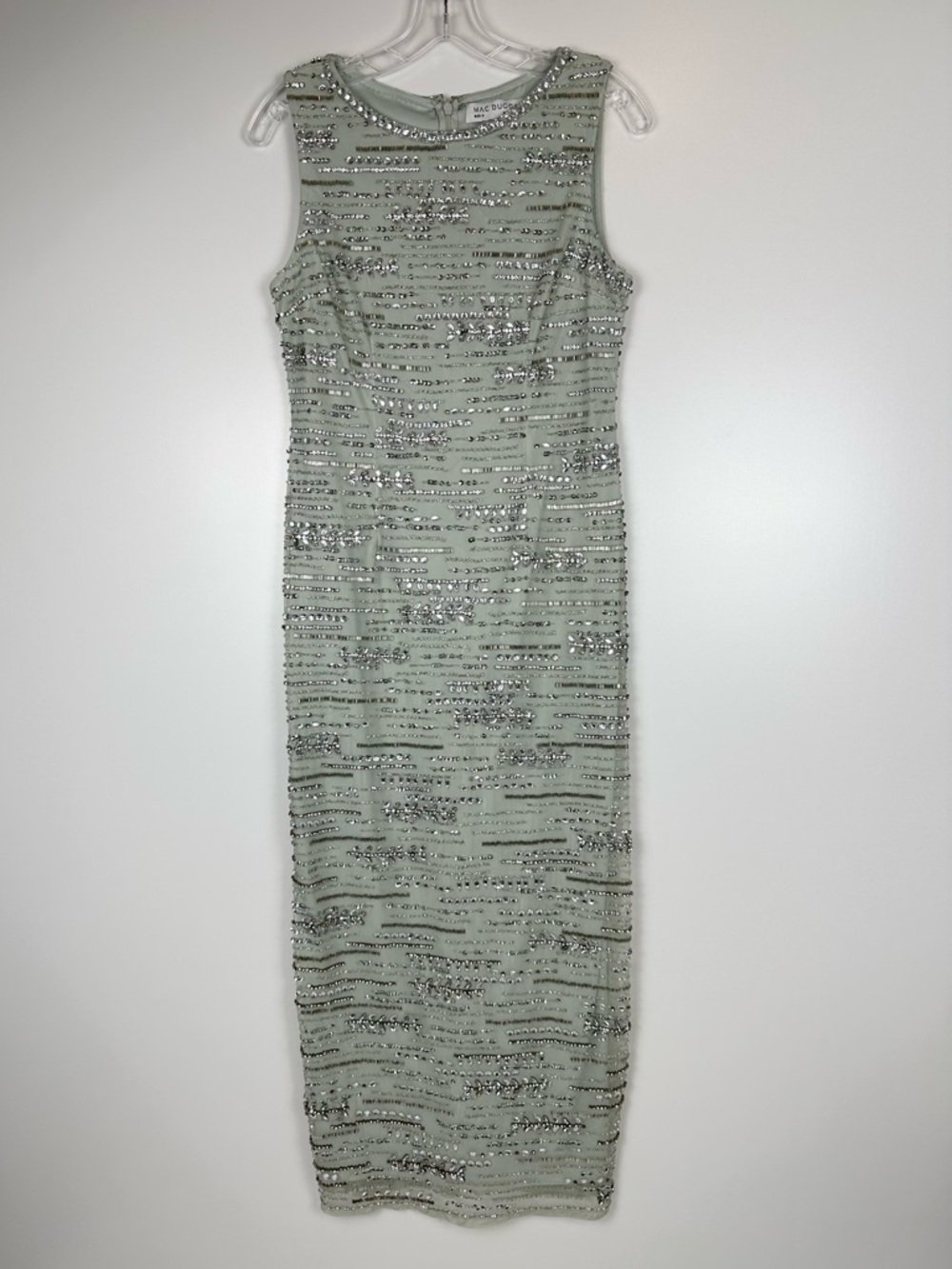 Mac Duggal Sleeveless Crystal Fringe Column Dress